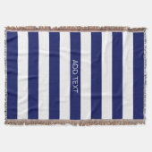 Navy Wt Horizontal Preppy Stripe #2 Naam Monogram Deken (Voorkant)