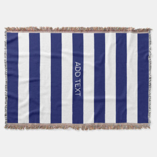Navy Wt Horizontal Preppy Stripe #2 Naam Monogram Deken