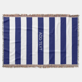 Navy Wt Horizontal Preppy Stripe #2 Naam Monogram Deken