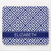 Navy Wt Med Greek Key Diag T Navy Name Monogram Muismat (Voorkant)