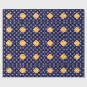 Navy Wt Polka Dot Cantaloupe Quatrefoil 3 Monogram Cadeaupapier (Vlak)