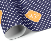 Navy Wt Polka Dot Cantaloupe Quatrefoil 3 Monogram Cadeaupapier (Rol Hoek)
