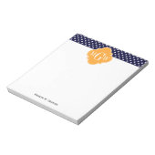 Navy Wt Polka Dot Cantaloupe Quatrefoil 3 Monogram Notitieblok (Linkerzijde)