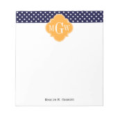 Navy Wt Polka Dot Cantaloupe Quatrefoil 3 Monogram Notitieblok (Voorkant)