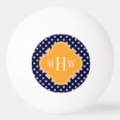 Navy Wt Polka Dot Cantaloupe Quatrefoil 3 Monogram Pingpongbal (Voorkant)