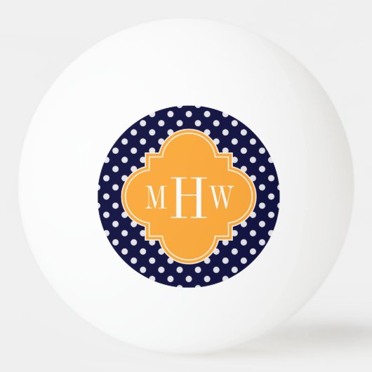Navy Wt Polka Dot Cantaloupe Quatrefoil 3 Monogram Pingpongbal (Voorkant)