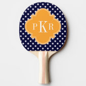 Navy Wt Polka Dot Cantaloupe Quatrefoil 3 Monogram Tafeltennisbatje (Achterkant)