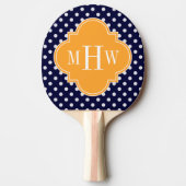 Navy Wt Polka Dot Cantaloupe Quatrefoil 3 Monogram Tafeltennisbatje (Voorkant)