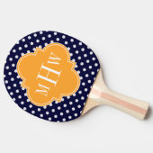 Navy Wt Polka Dot Cantaloupe Quatrefoil 3 Monogram Tafeltennisbatje (Zijkant)