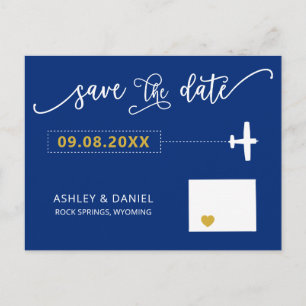 Navy Wyoming Wedding Save the Date Map Briefkaart
