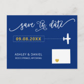 Navy Wyoming Wedding Save the Date Map Briefkaart (Voorkant)