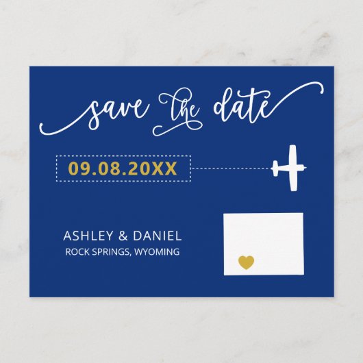 Navy Wyoming Wedding Save the Date Map Briefkaart (Voorkant)