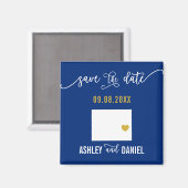 Navy Wyoming Wedding Save the Date State Map Magneet (Voorkant / Achterkant)