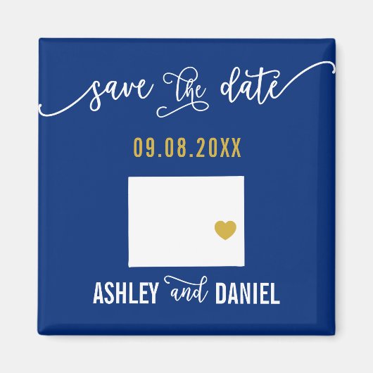 Navy Wyoming Wedding Save the Date State Map Magneet (Voorkant)