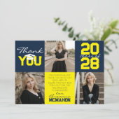 Navy & Yellow 3 Foto Afstuderen Dank u Kaart (Staand voorkant)