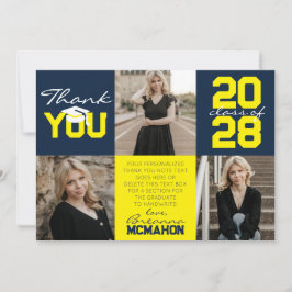 Navy & Yellow 3 Foto Afstuderen Dank u Kaart