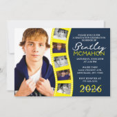 Navy & Yellow 6 Fotofilmstrip Afstuderen Collage Kaart (Voorkant)