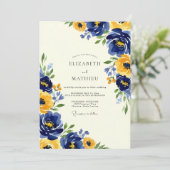 Navy Yellow Artistic Spring Wedding Kaart (Staand voorkant)
