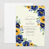 Navy Yellow Artistic Spring Wedding Kaart (Voorkant / Achterkant)