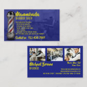 Navy Yellow Barber pole supply shop aangepaste fot Visitekaartje (Voorkant / Achterkant)