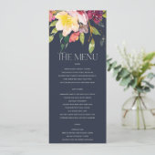 NAVY YELLOW BLUSH BURGUNDY FLORAL BUNCH WEDING MENU (Staand voorkant)
