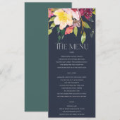 NAVY YELLOW BLUSH BURGUNDY FLORAL BUNCH WEDING MENU (Voorkant / Achterkant)