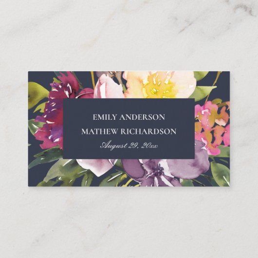NAVY YELLOW BLUSH BURGUNDY FLORAL PLACE CARDS VISITEKAARTJE (Achterkant)