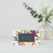 NAVY YELLOW BLUSH BURGUNDY FLORAL WEDDING WEBSITE VISITEKAARTJE (Staand voorkant)