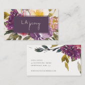 Navy Yellow Blush Burgundy Waterverf Floral Visitekaartje (Voorkant / Achterkant)