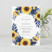 Navy Yellow Bold Sunflower Wedding Kaart (Staand voorkant)
