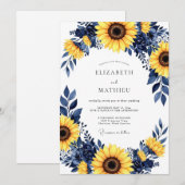 Navy Yellow Bold Sunflower Wedding Kaart (Voorkant / Achterkant)