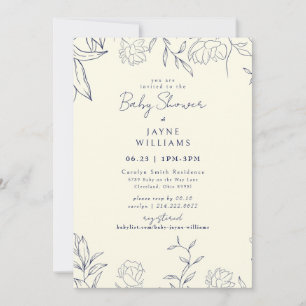 Navy & Yellow Botanical Art Neutraal Baby shower Kaart