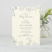 Navy & Yellow Botanical Art Neutraal Baby shower Kaart (Staand voorkant)