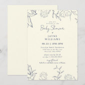 Navy & Yellow Botanical Art Neutraal Baby shower Kaart (Voorkant / Achterkant)