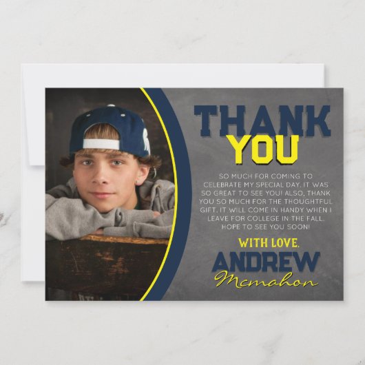 Navy & Yellow Chalkboard Afstuderen dank u kaart (Voorkant)