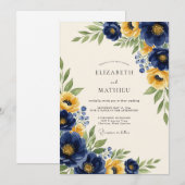 Navy Yellow Classic Botanical Wedding Kaart (Voorkant / Achterkant)