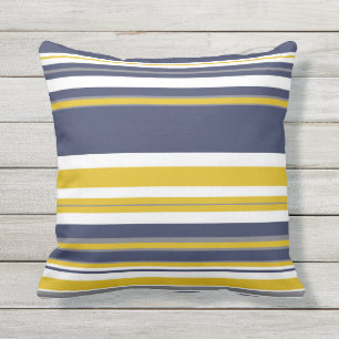 Navy Yellow en Grey Stripes Buitenkussen