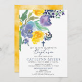 Navy Yellow en Paars Bright Floral Baptisme Kaart (Voorkant / Achterkant)