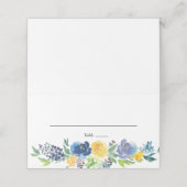 Navy Yellow en Paars Bright Floral Wedding Plaatskaartje (Buitenkant ongevouwen)