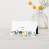 Navy Yellow en Paars Bright Floral Wedding Plaatskaartje (Voorkant)