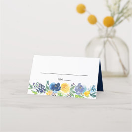 Navy Yellow en Paars Bright Floral Wedding Plaatskaartje