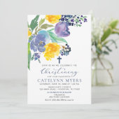 Navy Yellow en Paarse Bright Floral Christening Kaart (Staand voorkant)