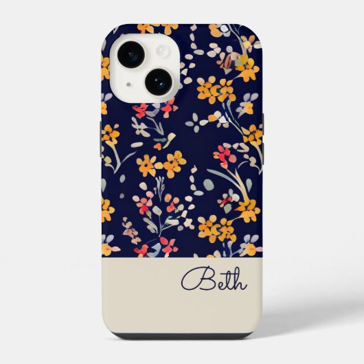 Navy Yellow Gepersonaliseerde Wildflower iPhone Hoesje (Achterkant)
