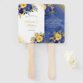 Navy Yellow Gold Paint Peony Weddenschap Hartelijk Handwaaier