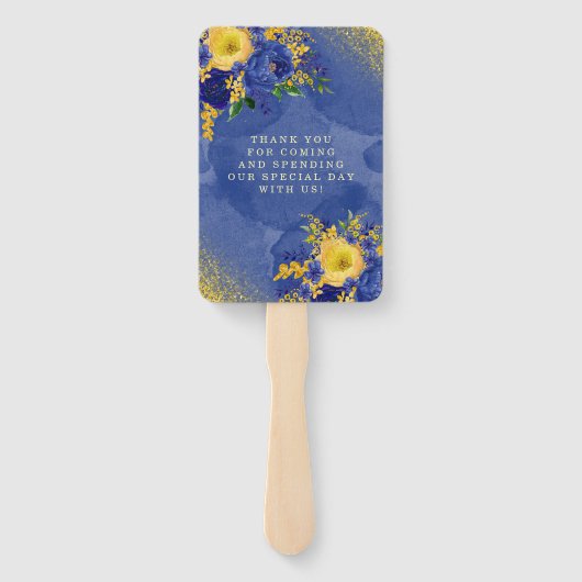 Navy Yellow Gold Paint Peony Weddenschap Hartelijk Handwaaier (Achterkant)