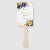 Navy Yellow Gold Paint Peony Weddenschap Hartelijk Handwaaier (Voorkant)