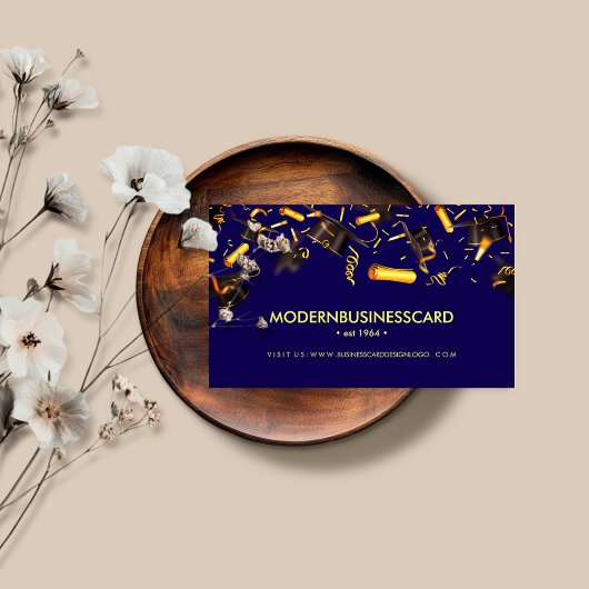 Navy Yellow Graduation Cap Grown School Collage Visitekaartje