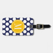 Navy & Yellow Green Big Polka Dots Monogramed Bagagelabel (Voorkant horizontaal)