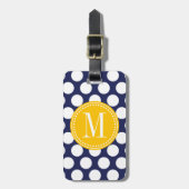 Navy & Yellow Green Big Polka Dots Monogramed Bagagelabel (Voorkant verticaal)