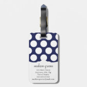 Navy & Yellow Green Big Polka Dots Monogramed Bagagelabel (Achterkant verticaal)